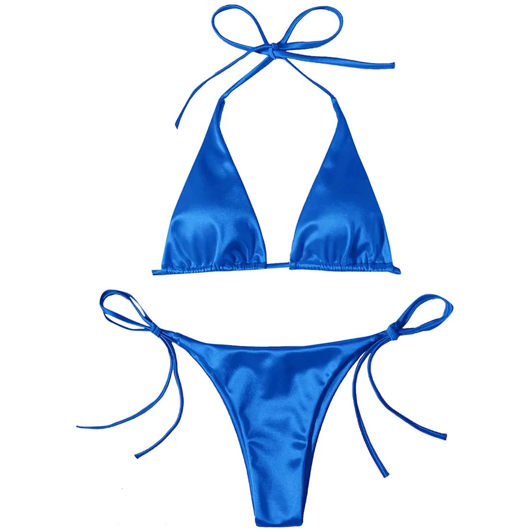 Sexy 13 colori Halter Satin Bikini brasiliano Donna Costumi da bagno Costume da bagno femminile Bikini a due pezzi Bagnante Costume da bagno Swim V4966