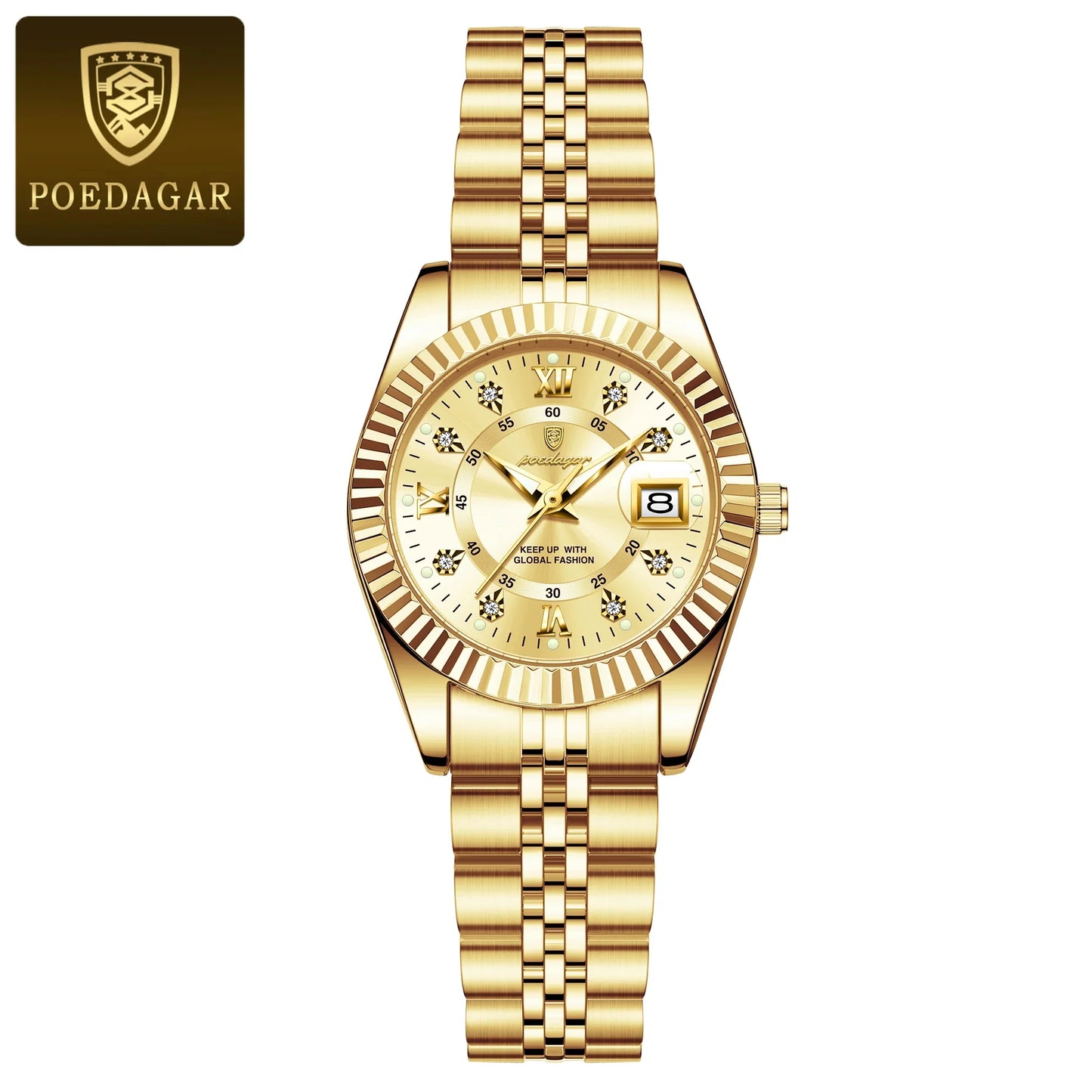 POEDAGAR Orologio da polso da donna alla moda Impermeabile Data luminosa Orologi da donna eleganti Orologio al quarzo in acciaio inossidabile per donna Reloj
