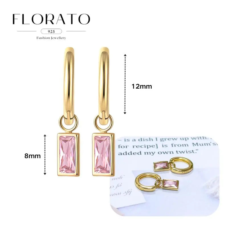 Lussuosa geometria 925 orecchio in argento sterling Ago rosa serie zircone orecchini a cerchio pendenti dolce moda regali di gioielli da sposa