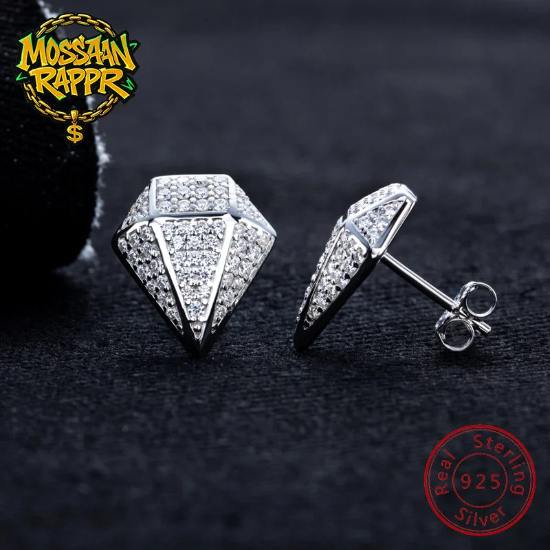 MossanRappr 0.94cttw Moissanite Eleganti orecchini a rombo in argento sterling 925 D Colore ghiacciato Gioielli Hip Hop per uomo Donna
