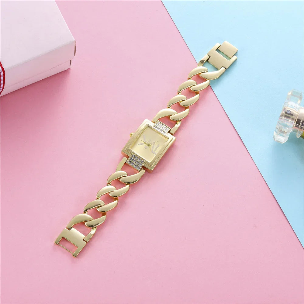 UTHAI Orologio da donna con diamanti quadrati intarsiati quadrati leggeri Orologi al quarzo moda di lusso Orologio da polso da donna con cinturino in metallo Orologio da ragazza