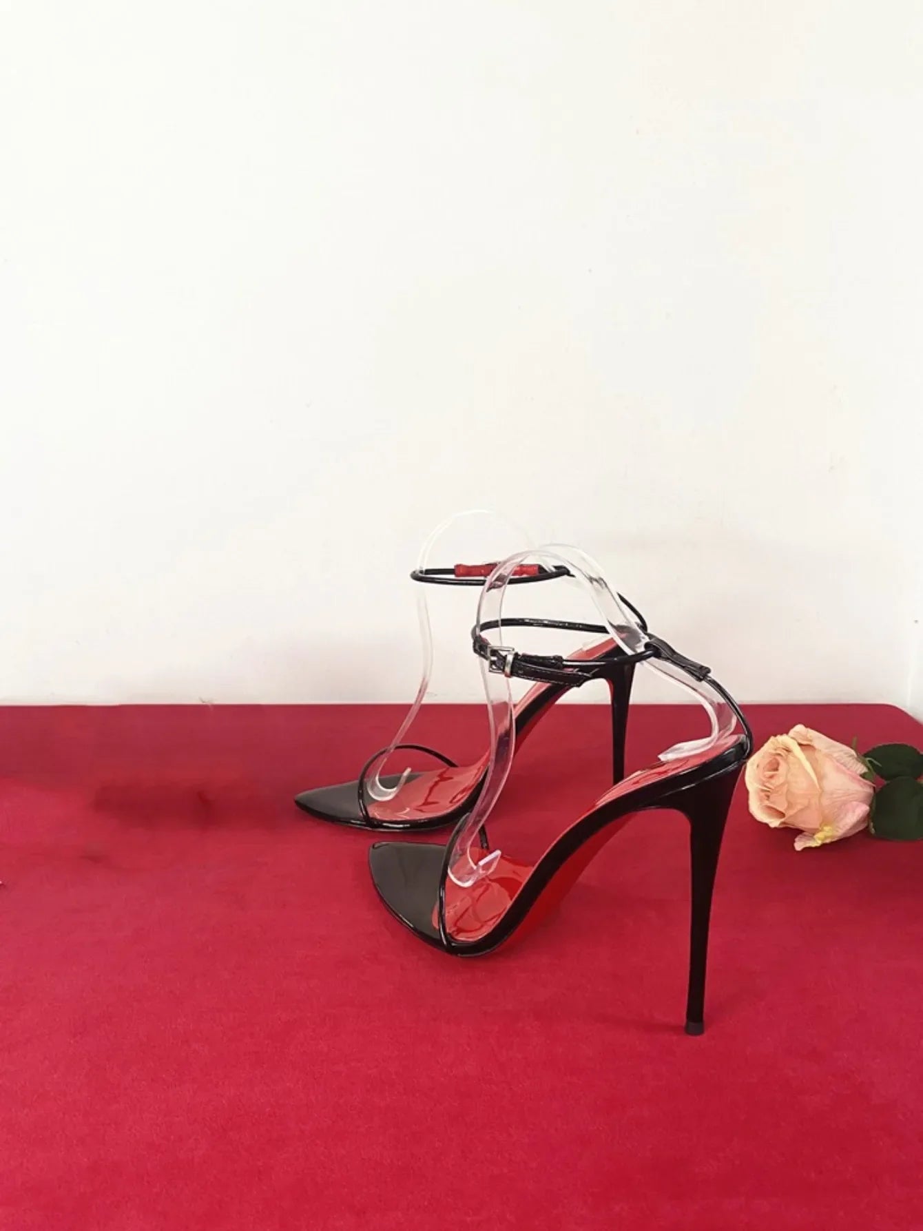 New 12cm Minimalist Ultra-fine Straight Strap High-heeled Shoes with Sexy Ankle Straps Plus Size Slim Heel Bed Sandals Women's
