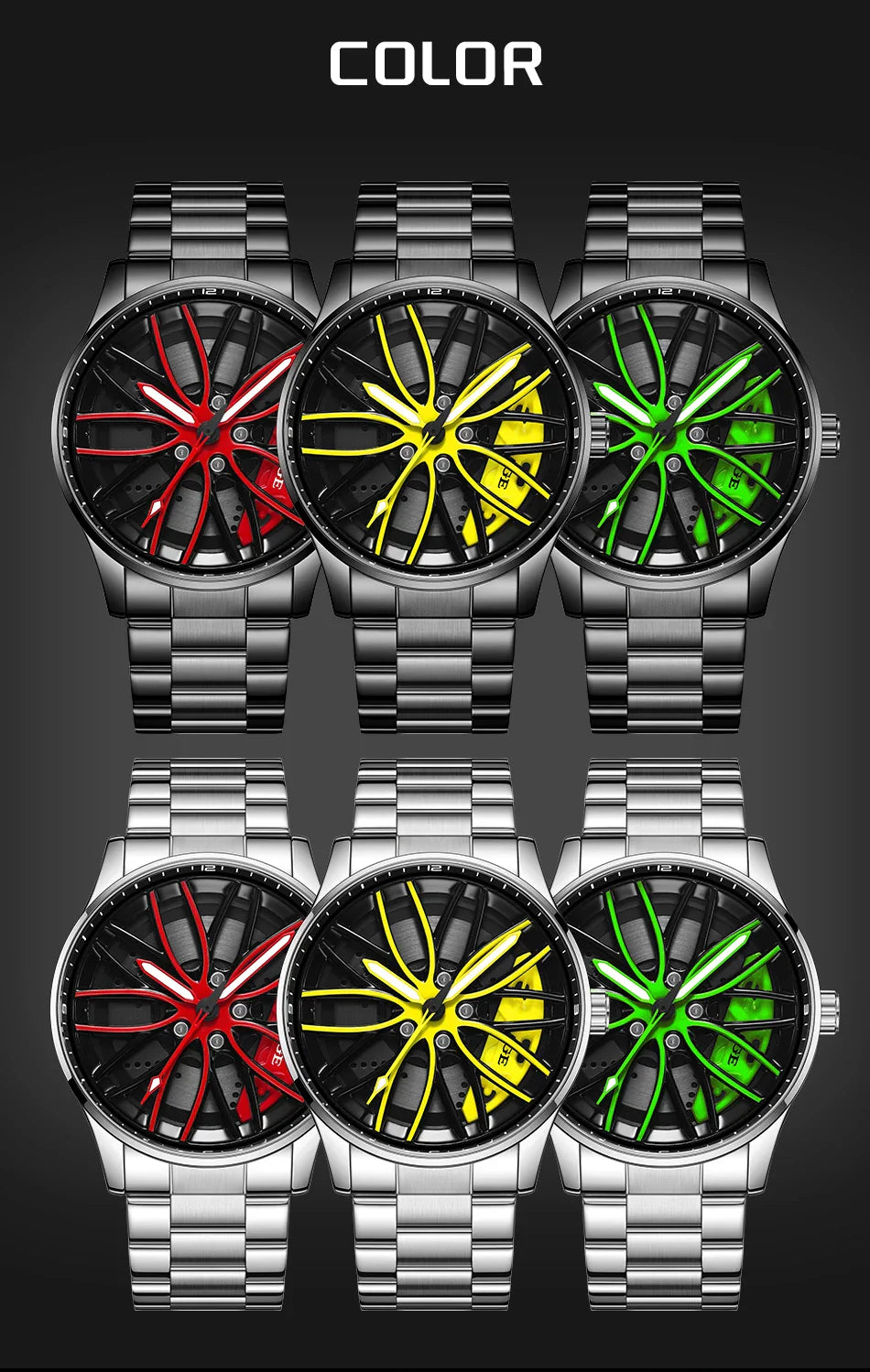 Orologio da Uomo LIGE di Lusso al Quarzo, Sportivo, Impermeabile, in Acciaio Inossidabile, Luminoso, con Quadrante a Forma di Ruota d'Auto, Elegante Orologio da Uomo per Affari