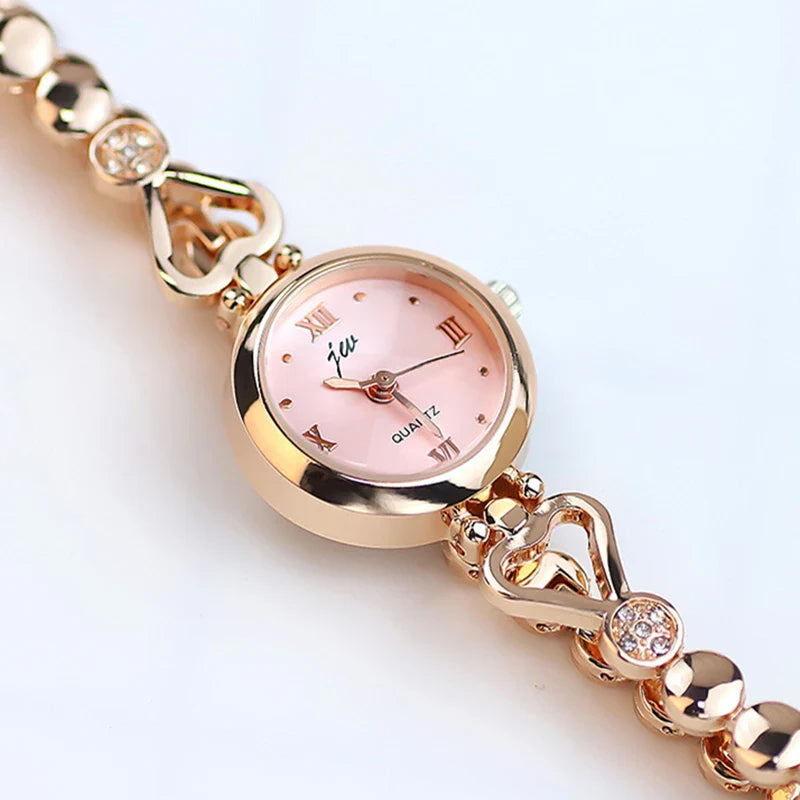Orologio da polso da donna Orologio da polso di lusso da donna in argento rosa oro squisito con strass Orologio Relogio al quarzo femminile alla moda semplice