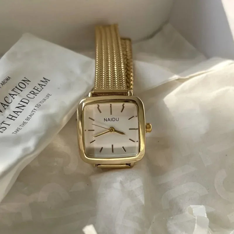 Orologio al quarzo semplice di marca per donna Orologi da donna regalo di lusso retrò Orologi da polso con cinturino in acciaio inossidabile regolabile con quadrante piccolo