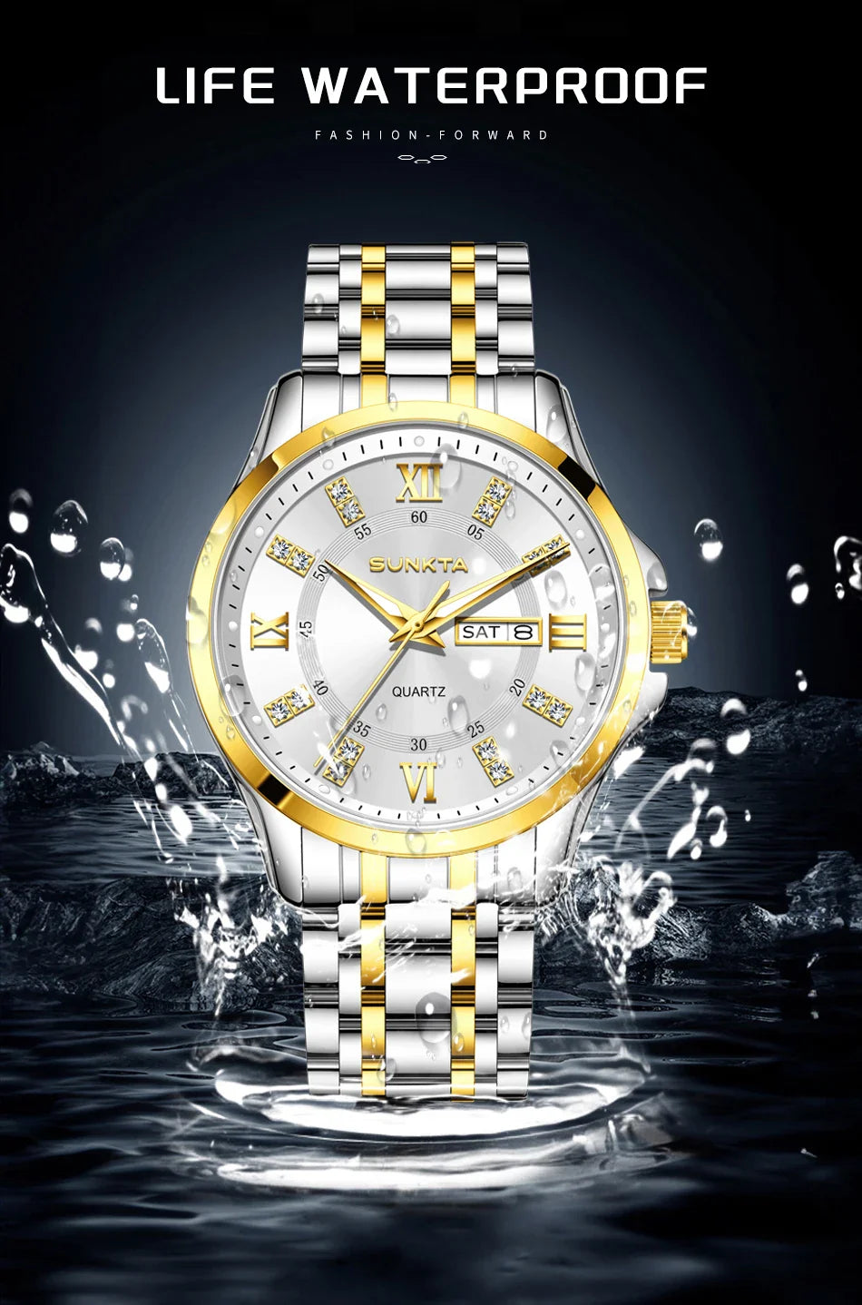 SUNKTA Orologio da Donna con Diamanti, Moda Creativa, Acciaio Impermeabile, Orologio al Quarzo Casual Luminoso con Bracciale