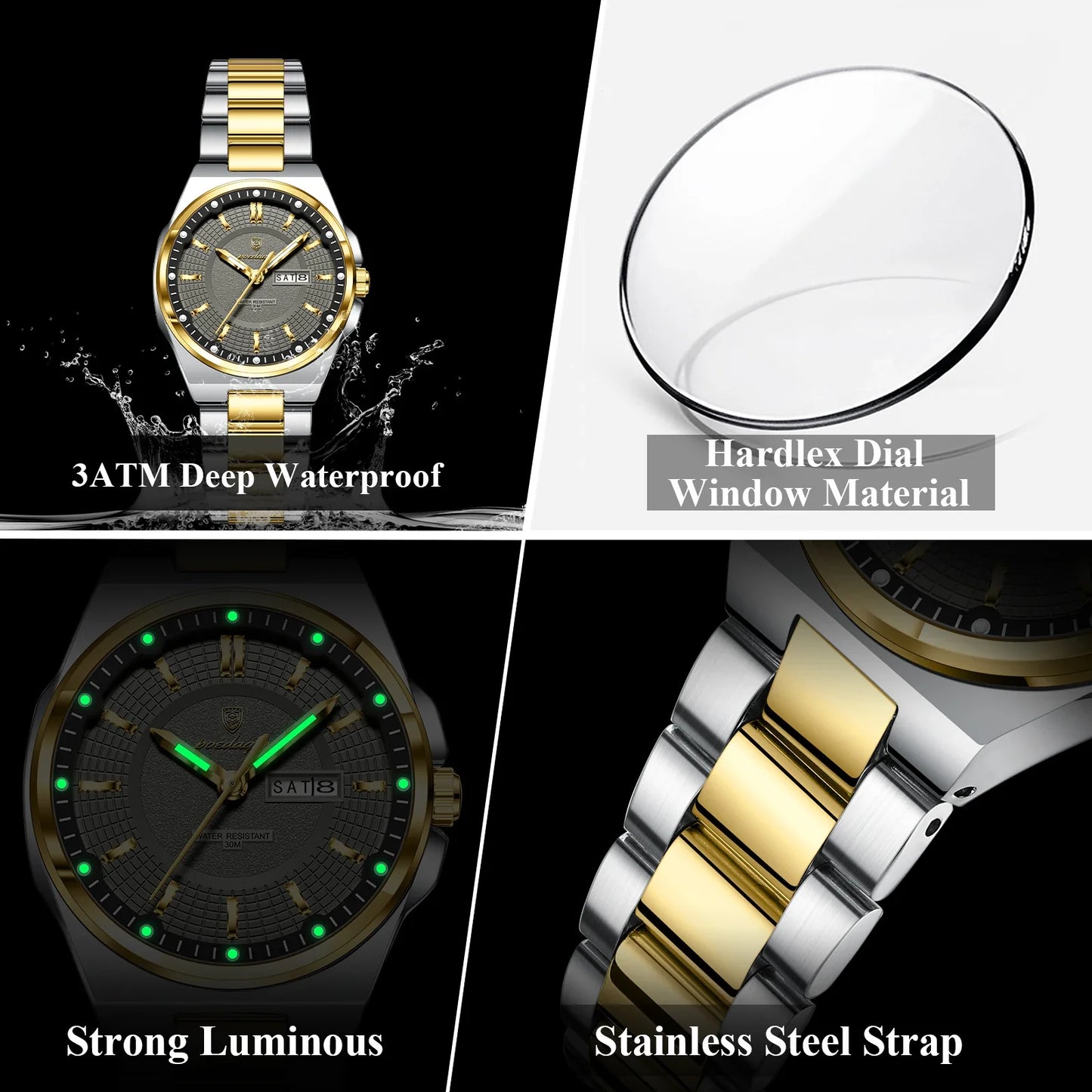 Orologio da Donna POEDAGAR Elegante con Data e Giorno della Settimana, Movimento al Quarzo, Acciaio Inossidabile, Luminoso e Impermeabile