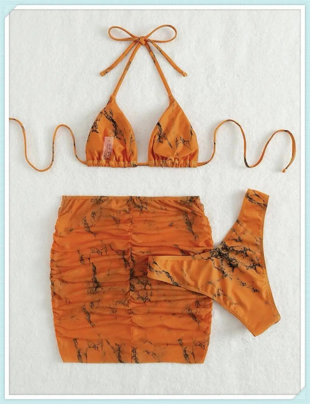 3 pezzi perizoma Bikini con gonna marmo texture costume da bagno donna costume da bagno Set costumi da bagno femminili abbigliamento da spiaggia nuoto estate