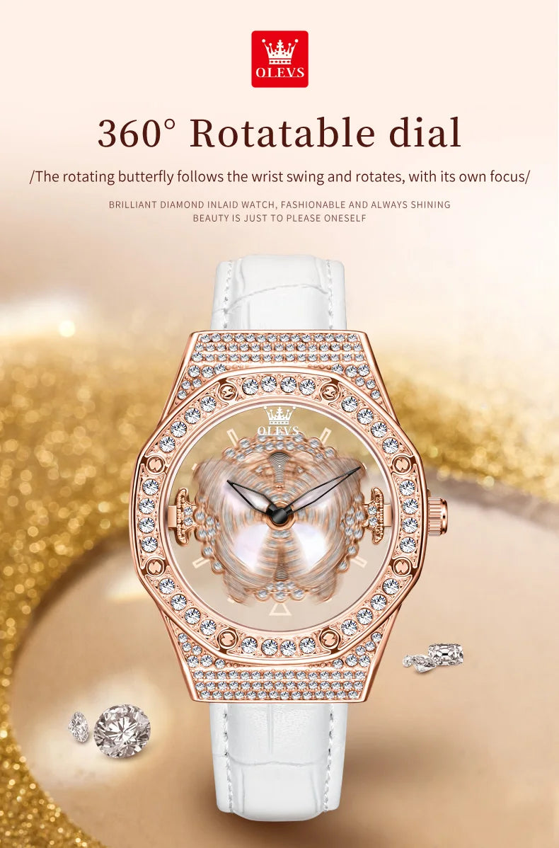OLEVS 9996 Orologio Elegante di Lusso da Donna, Orologio al Quarzo Scheletrato, Impermeabile, con Quadrante Luminoso e Diamanti, Regalo Originale