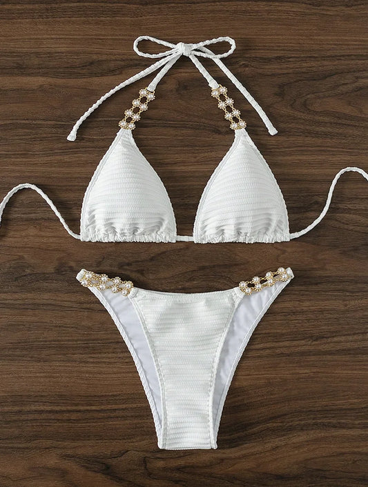 Set Bikini a Triangolo per Donna, Sexy Costume da Bagno Brasiliano a Due Pezzi con Lacci, Grazioso Costume da Bagno