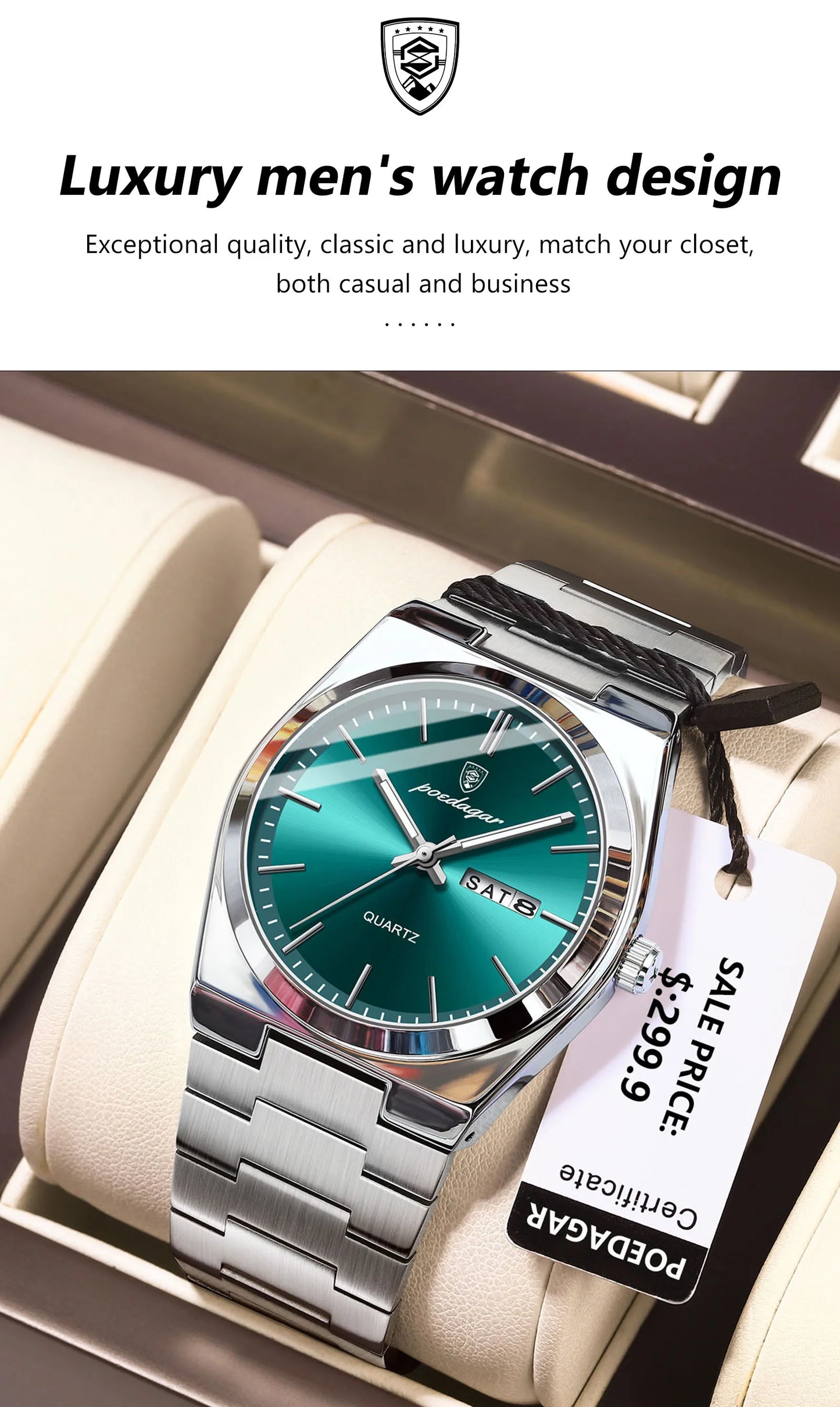 POEDAGAR Orologi da uomo di lusso Impermeabile luminoso Data Settimana Orologio da uomo in acciaio inossidabile Moda casual Orologio da polso da uomo al quarzo Reloj