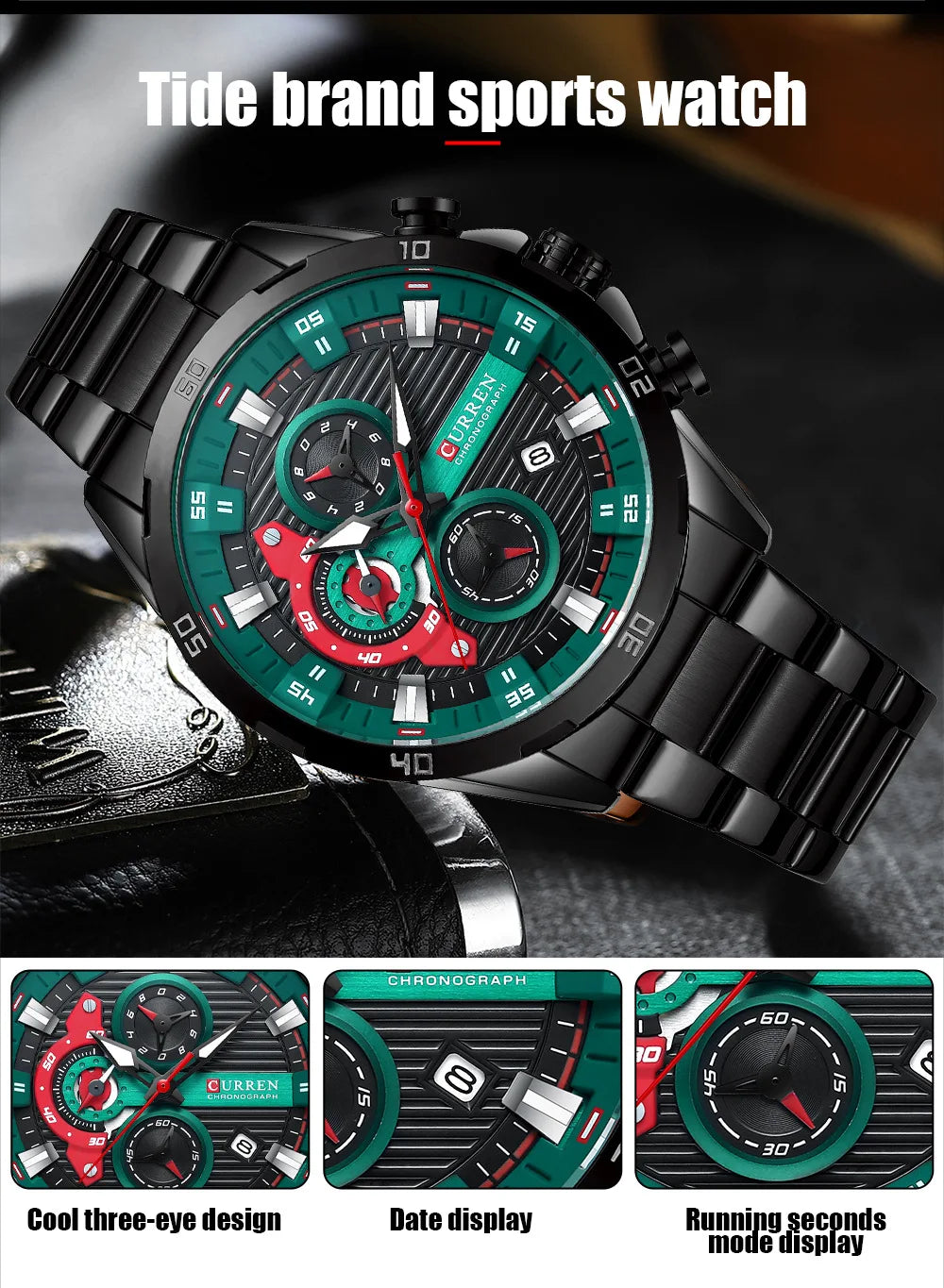 CURREN 8402 Orologio da uomo in acciaio inossidabile Moda creativa Quadrante luminoso con cronografo Orologio da uomo di lusso per il tempo libero reloj hombre