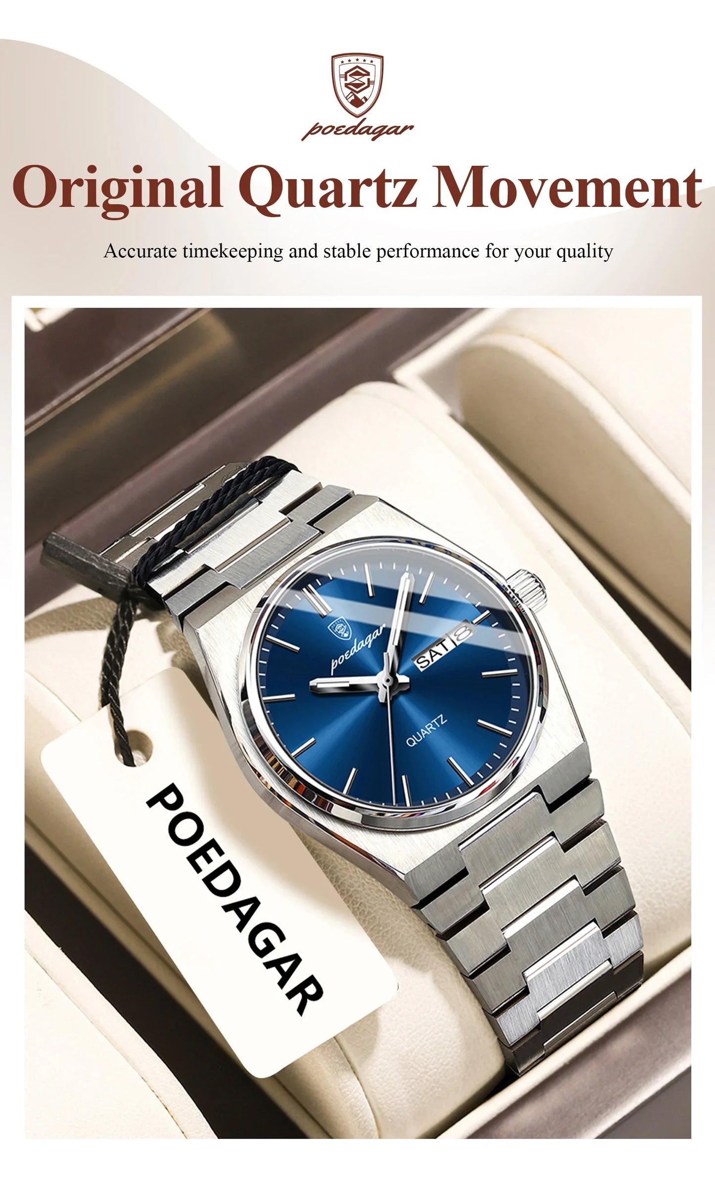 POEDAGAR Top squisito orologio da polso da donna impermeabile al quarzo luminoso orologio da donna casual data settimana orologi da donna in acciaio inossidabile