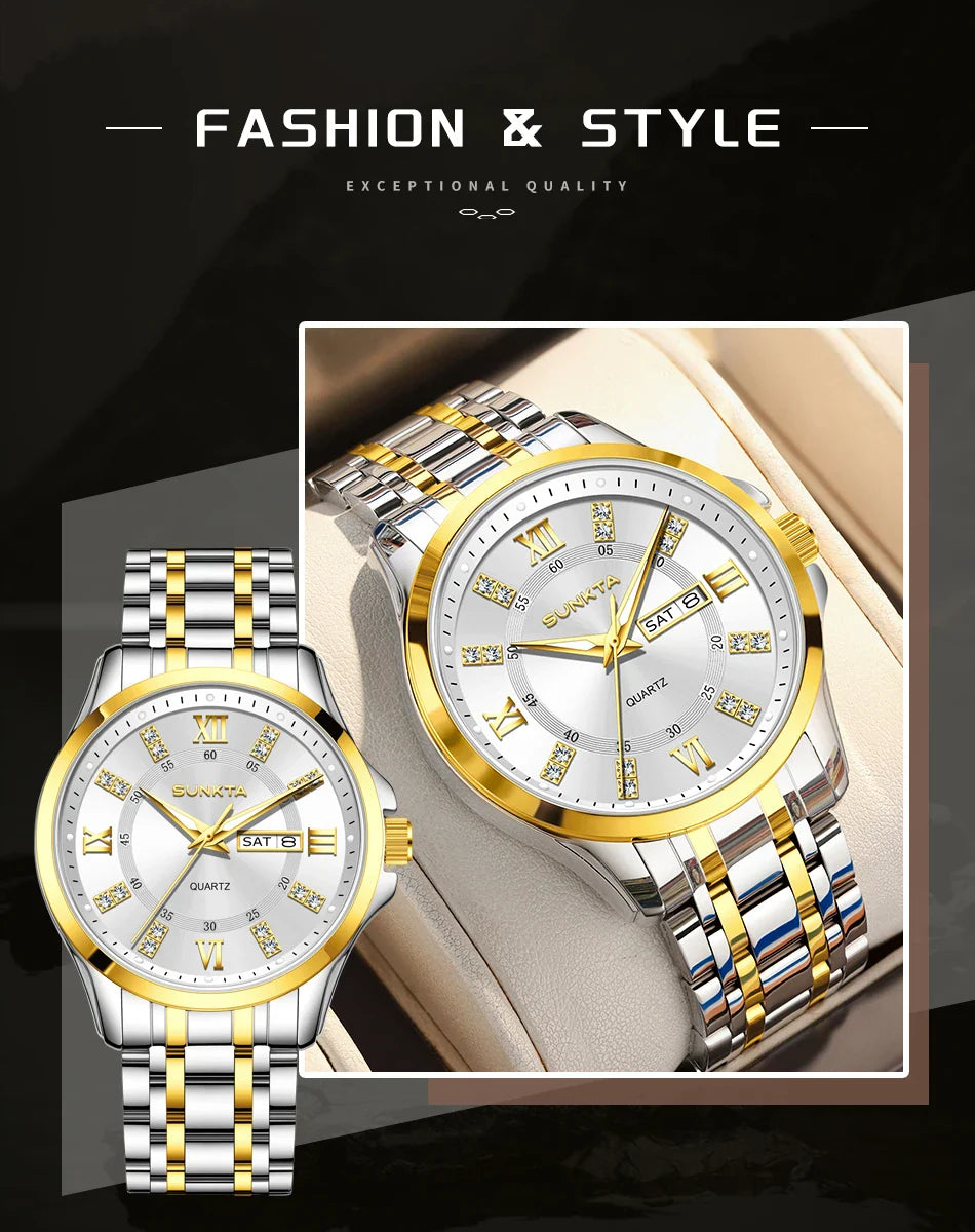 SUNKTA Orologio da Donna con Diamanti, Moda Creativa, Acciaio Impermeabile, Orologio al Quarzo Casual Luminoso con Bracciale