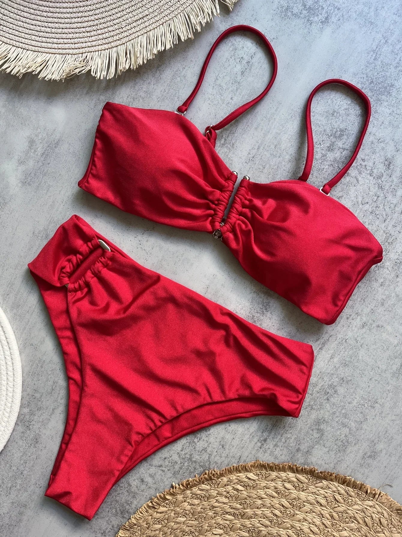 Bikini a Fascia Push-Up Donna 2024, Costume da Bagno Sexy Femminile, Set Bikini Brasiliano con Perizoma, Tinta Unita, Abbigliamento da Spiaggia