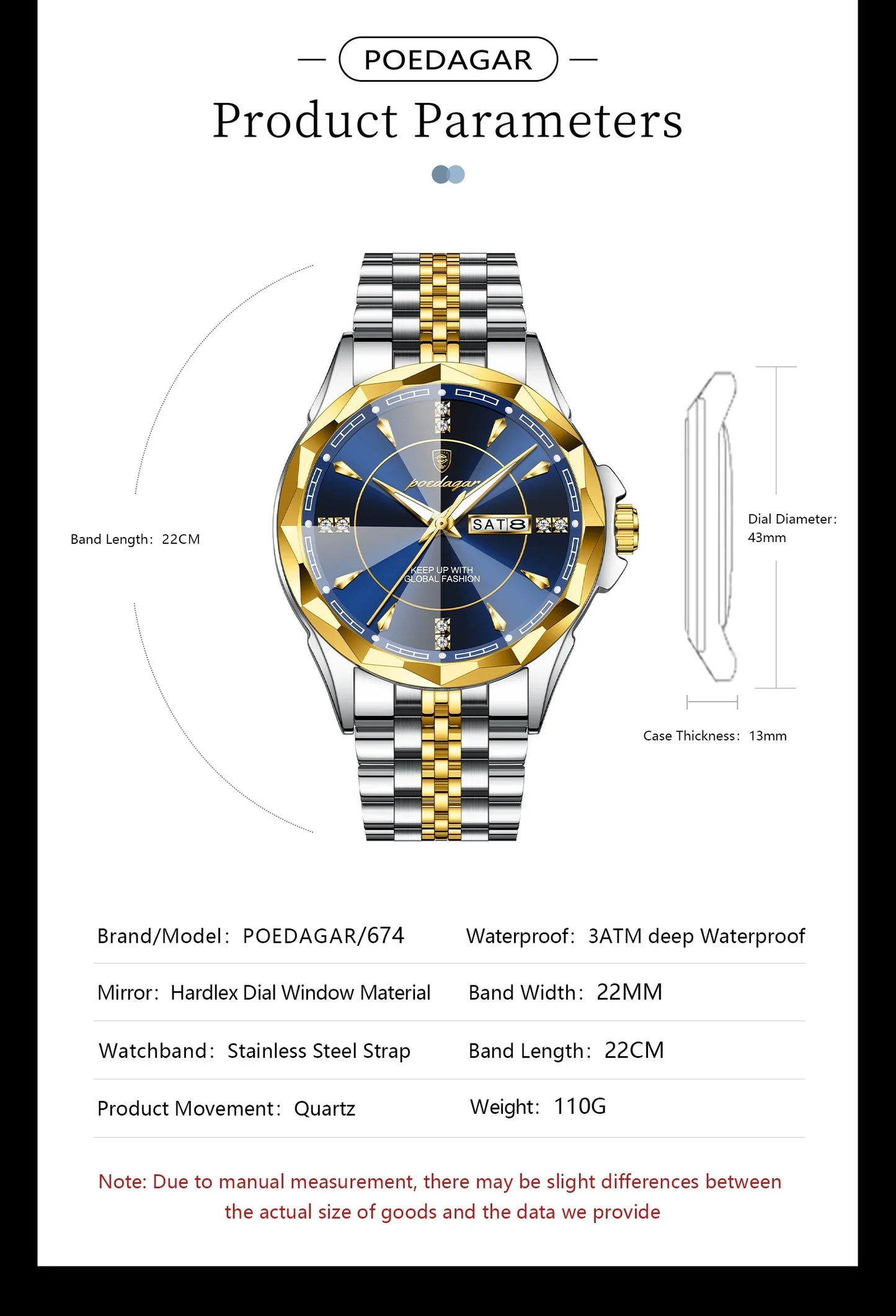 POEDAGAR Orologio da uomo di moda di lusso Top Business Impermeabile luminoso Data Settimana Orologi da uomo Orologio da polso da uomo in acciaio inossidabile al quarzo