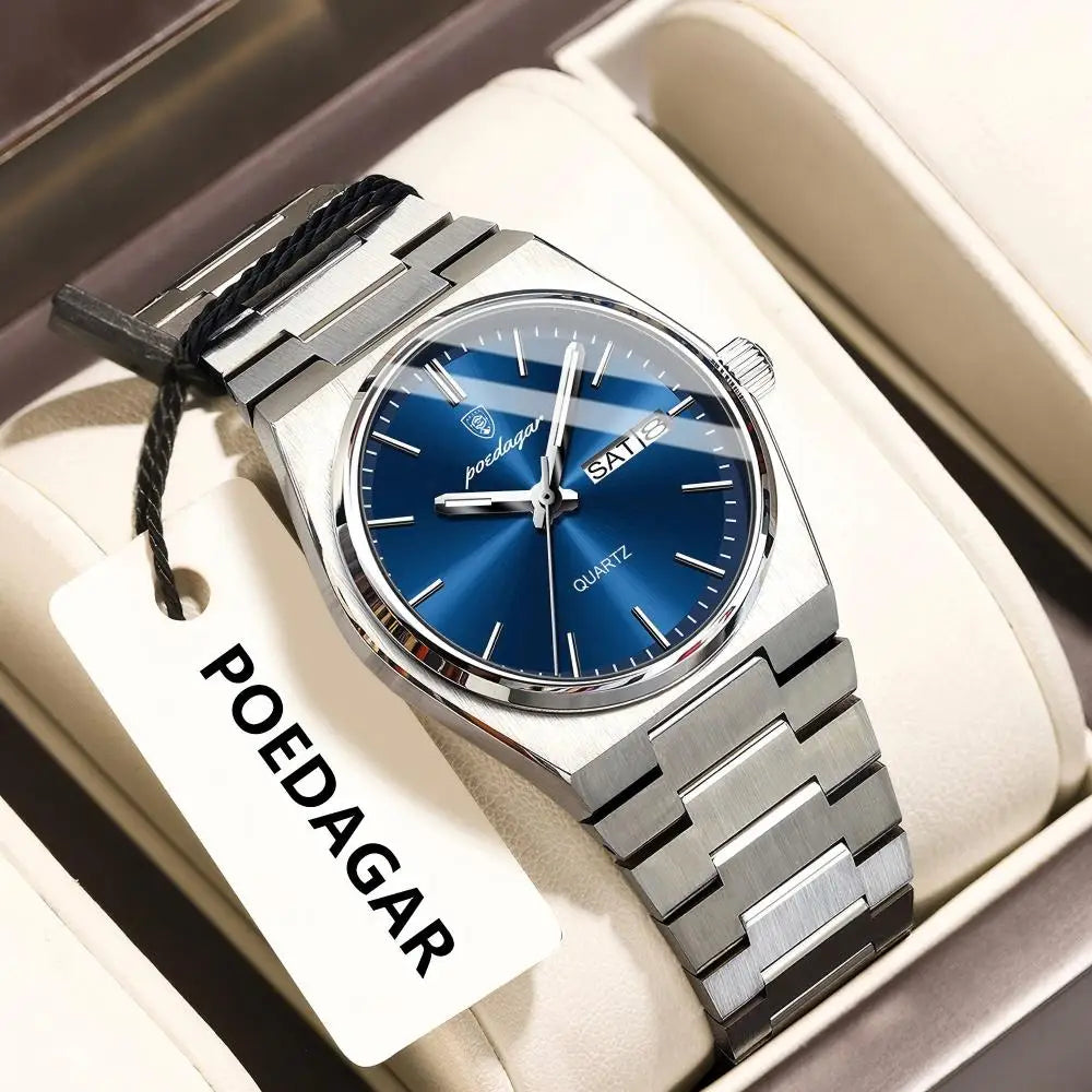 POEDAGAR Top squisito orologio da polso da donna impermeabile al quarzo luminoso orologio da donna casual data settimana orologi da donna in acciaio inossidabile