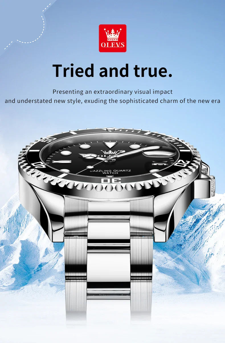 OLEVS Orologi da uomo Trend Luxury Cinturino in acciaio pregiato Grande data Orologio da polso al quarzo di marca originale per uomo Impermeabile luminoso 5885 Nuovo