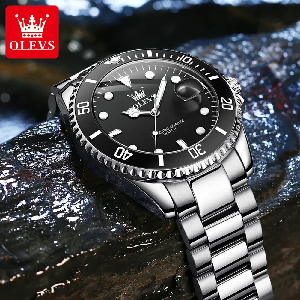 OLEVS 5885 Orologio da uomo Orologio al quarzo impermeabile di marca originale Cinturino in acciaio inossidabile Data automatica Orologi da regalo da uomo per uomo