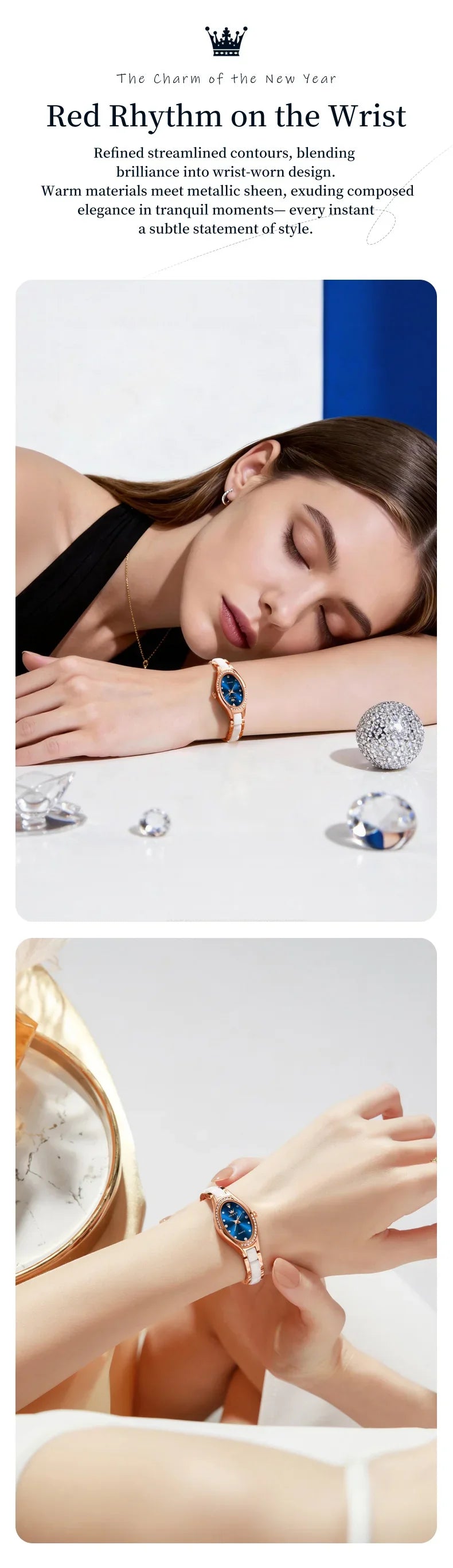 OLEVS 7131 Orologio da Donna Elegante con Movimento al Quarzo, Cinturino in Porcellana, Impermeabile 30m, Quadrante con Diamanti, Orologio alla Moda per Donne