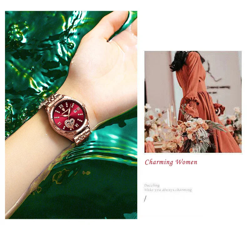POEDAGAR Orologi di lusso da donna Orologio da donna impermeabile con data luminosa in acciaio inossidabile Orologio da polso da donna al quarzo alla moda elegante
