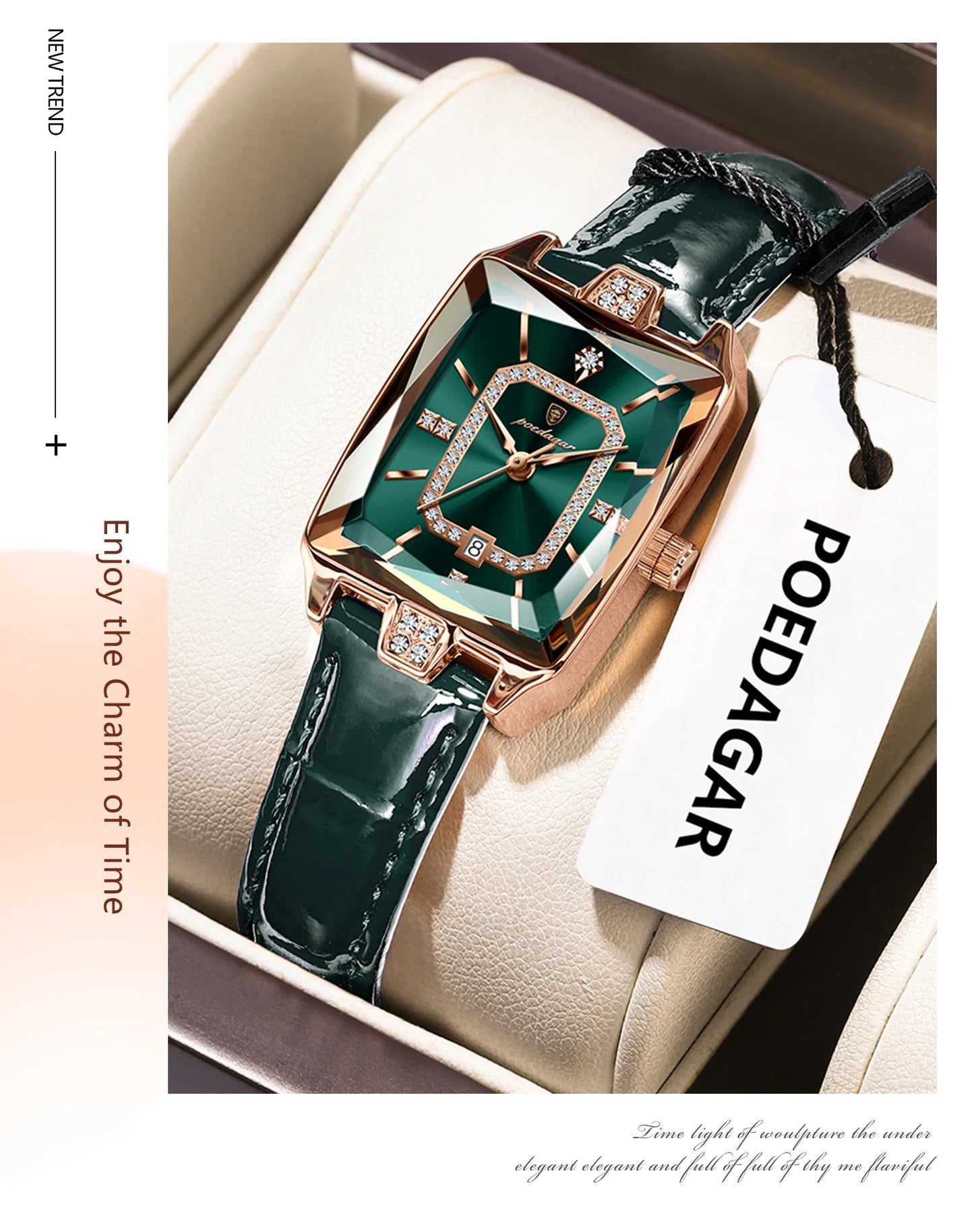 POEDAGAR Rettangolo Orologi da donna di lusso Impermeabile Data Orologio da donna in pelle Elegante orologio da polso da donna al quarzo moda Reloj regalo