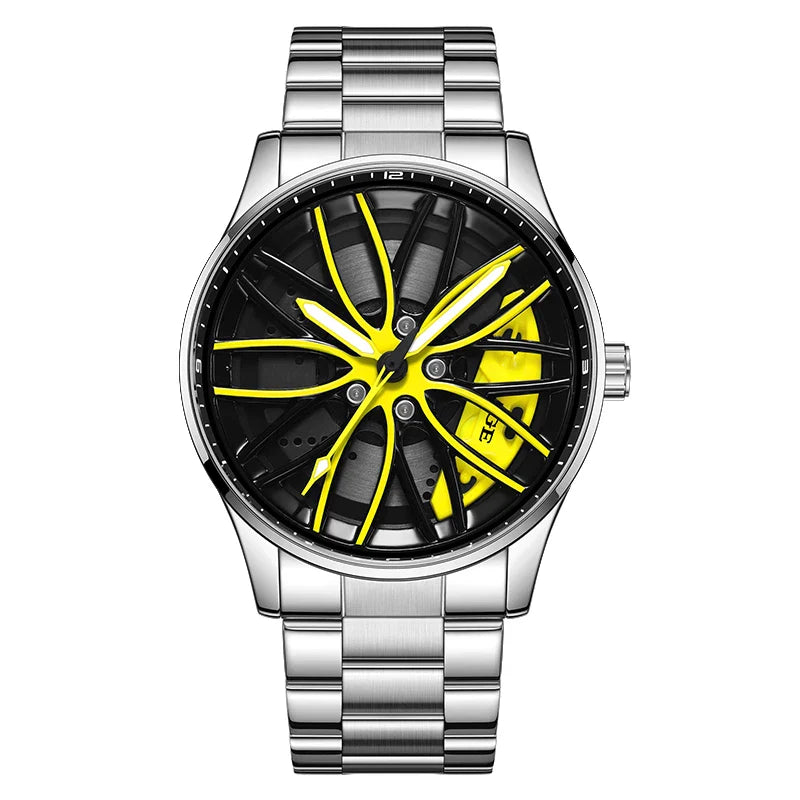 Orologio da Uomo LIGE di Lusso al Quarzo, Sportivo, Impermeabile, in Acciaio Inossidabile, Luminoso, con Quadrante a Forma di Ruota d'Auto, Elegante Orologio da Uomo per Affari