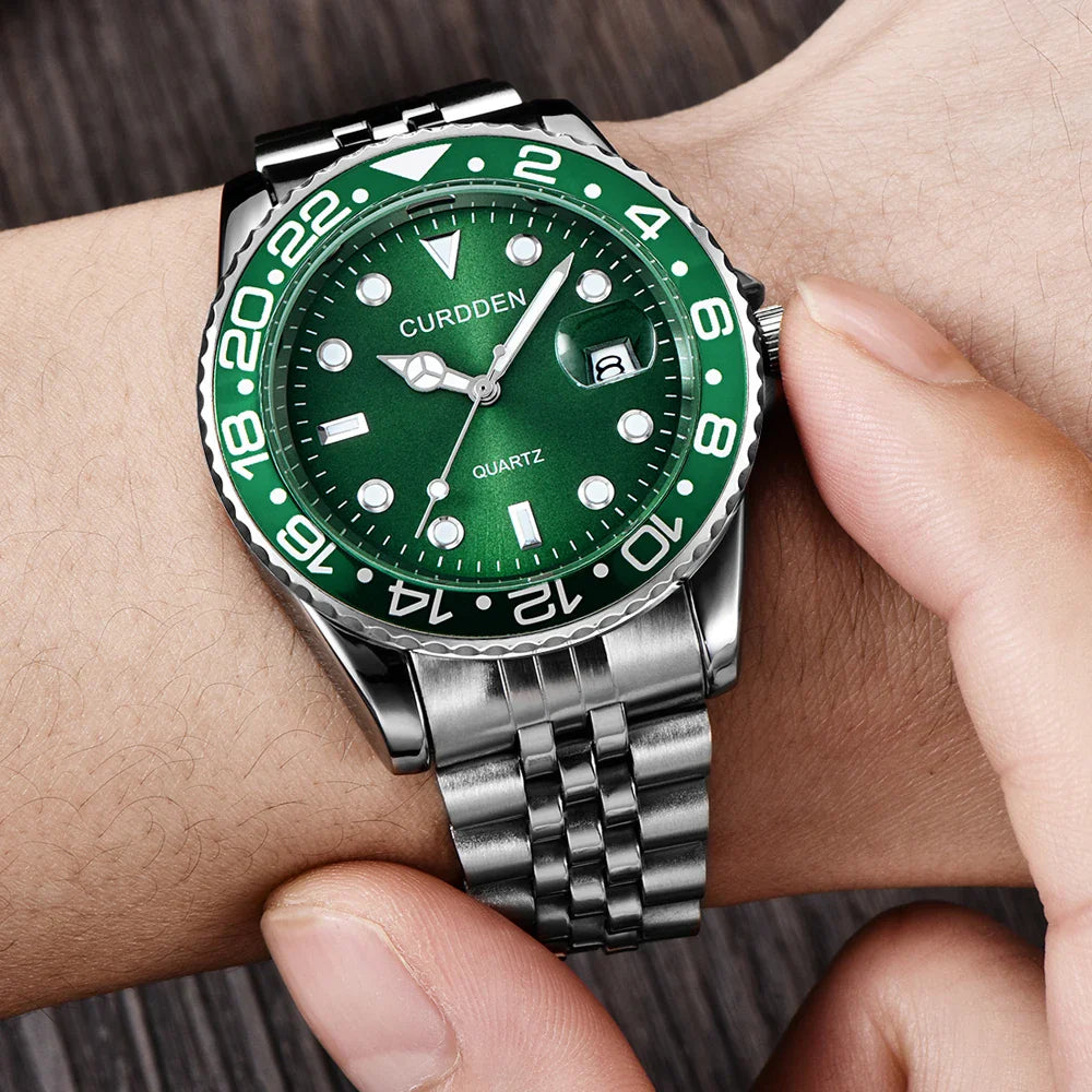Orologi di marca CURDDEN dal design originale per uomo Orologio al quarzo con data dorata in acciaio inossidabile pieno di moda Erkek Kol Satleri Relogio