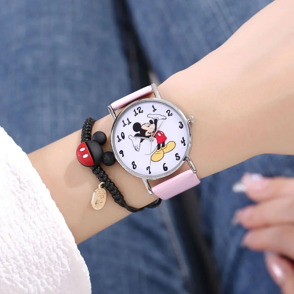 Nuovo set di braccialetti per orologi da donna Disney per bambini Confezione regalo Moda Topolino Orologi da cartone animato per bambini Bracciali da donna con scatola