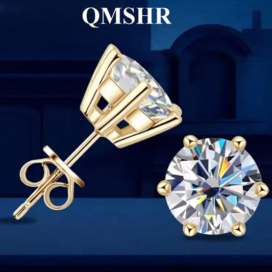 Orecchini a lobo QMSHR con moissanite da 0,5-2 carati, placcati oro giallo 18K, in argento 925, per matrimonio, gioielli da donna e uomo con certificato GRA