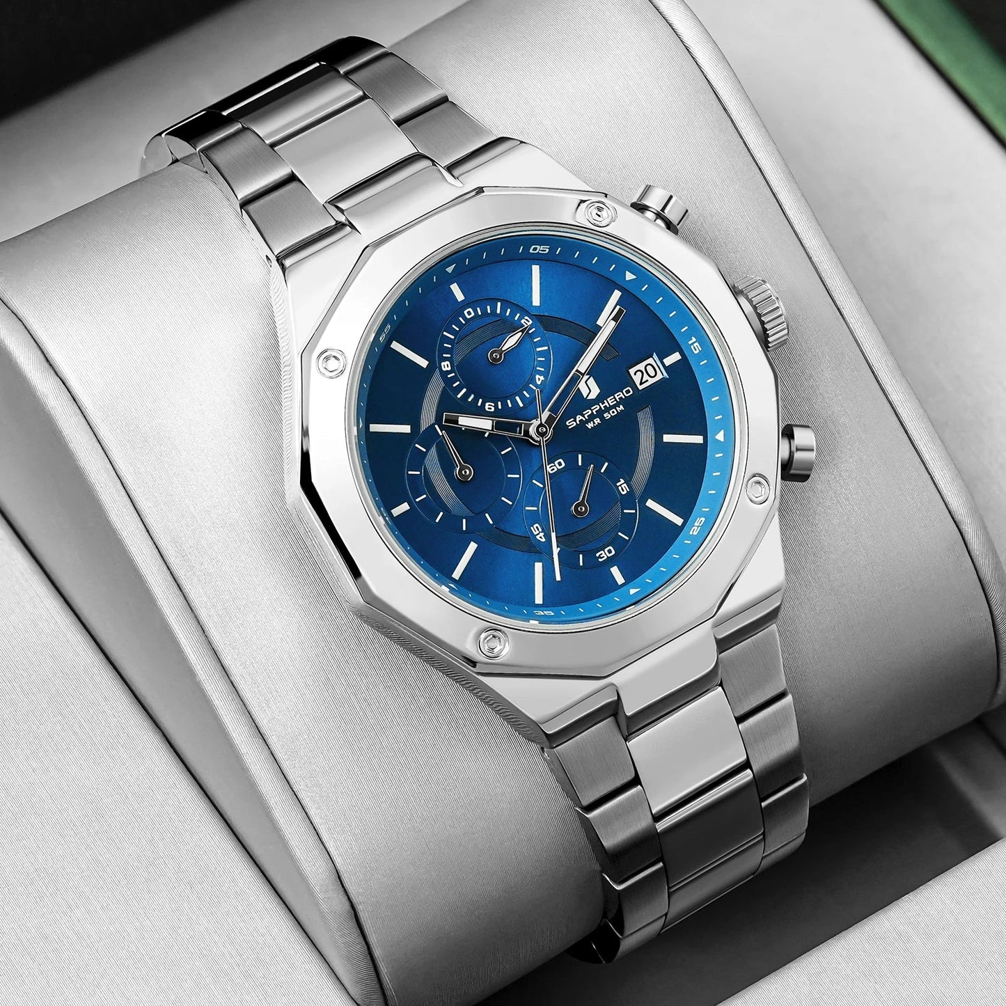 SAPHERO Orologio Cronografo Uomo al Quarzo 5ATM Impermeabile Acciaio Inox con Data, Regalo Perfetto per Padre, Marito, Fidanzato per Natale, Compleanno, San Valentino