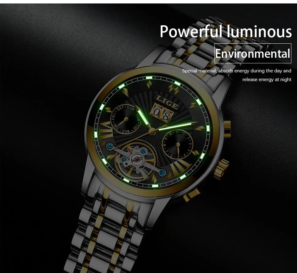 Orologi da Polso Meccanici Automatici LIGE 2026 per Uomo, Marca di Lusso, Orologio da Uomo con Tourbillon, Moda Business, Impermeabile