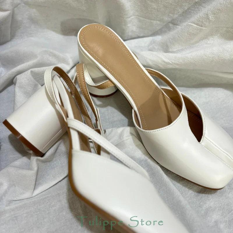 Crossed Ankle Belt Buckle Split toe Sandals Women Brand Designer Slingback Tabi Chunky High Heels INS Fashion Girls Shoes 2025