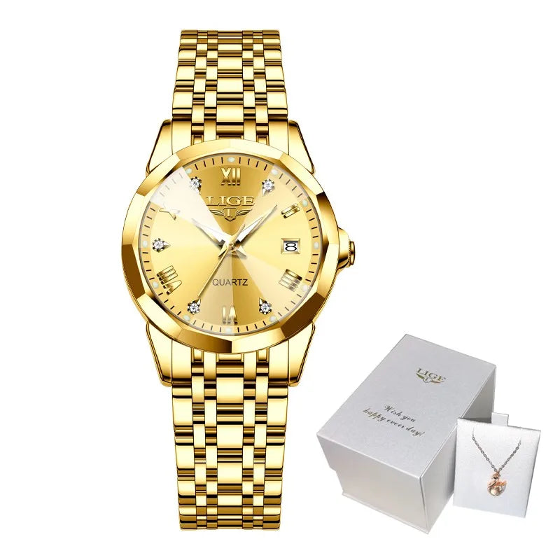 LIGE Elegante Orologio da Polso da Donna Ultrasottile in Stile Nordico Semplice con Movimento al Quarzo, Bracciale in Acciaio Inossidabile alla Moda