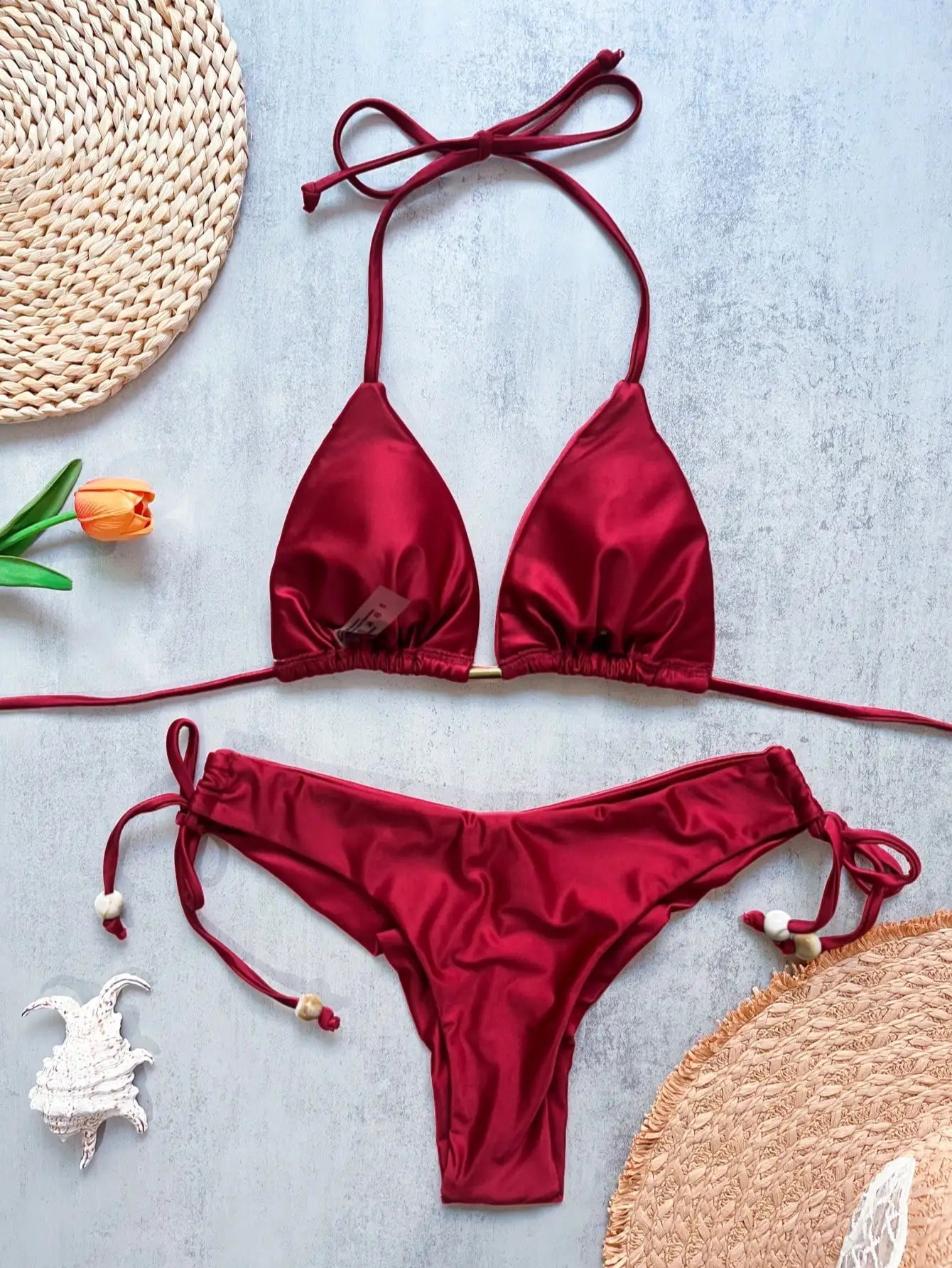 2026 Sexy Bikini a Pieghe Tinta Unita Micro Bikini Donna Costume da Bagno Femminile Triangolare Abbigliamento da Spiaggia