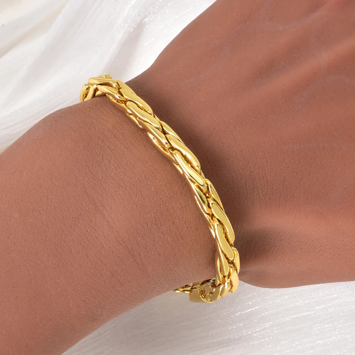 Set di bracciali con collana a catena intrecciata in rame minimalista per donna e uomo, gioielli semplici a strati, pronti, ipoallergenici