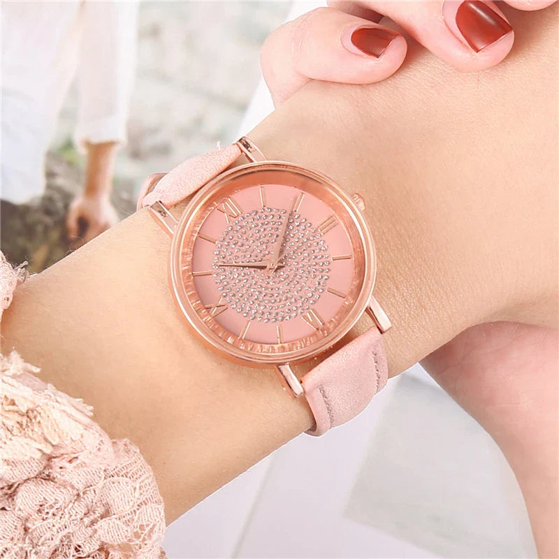 Orologio da donna alla moda con quadrante arabo, cinturino in pelle casual, orologi analogici al quarzo