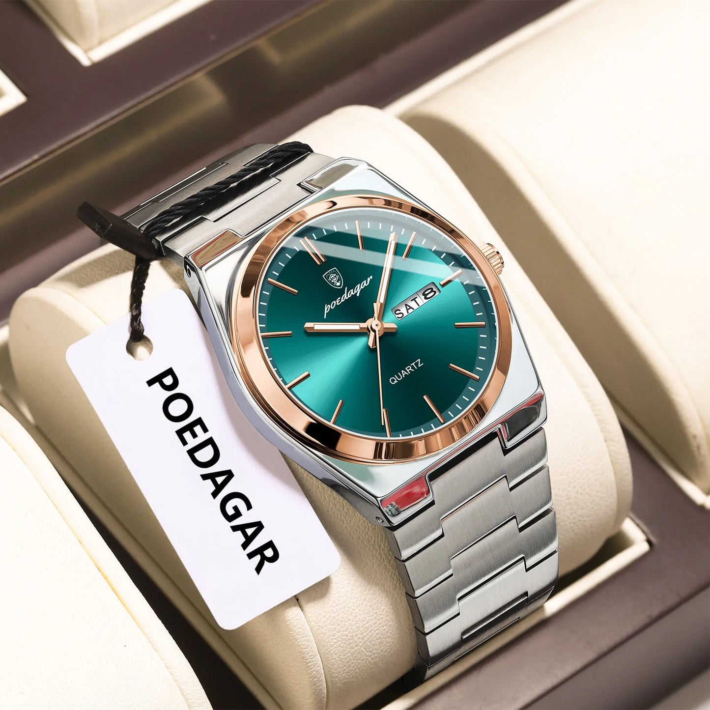 POEDAGAR Orologio da polso al quarzo da uomo di lusso Impermeabile luminoso Data Settimana Orologio da uomo Orologi da uomo d'affari in acciaio inossidabile