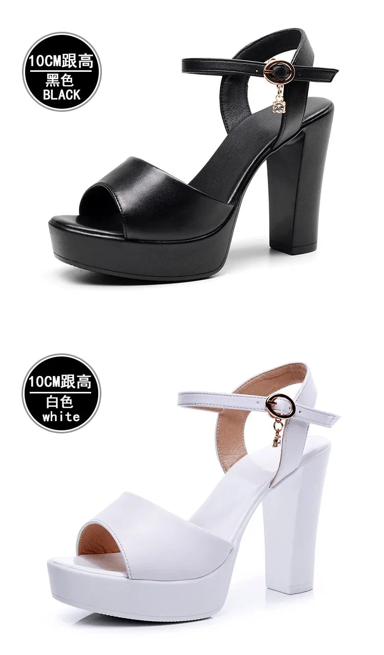 Size 32-43 2024 Genuine Leather Fashion Fish Mouth Women'S High Heel Summer Shoes Dress Sandals Female Woman Sandals Platform
