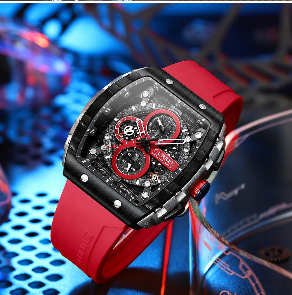 CURREN Orologio da uomo alla moda, marchio unico, design quadrato, lusso, nastro sportivo al quarzo, orologi da uomo impermeabili
