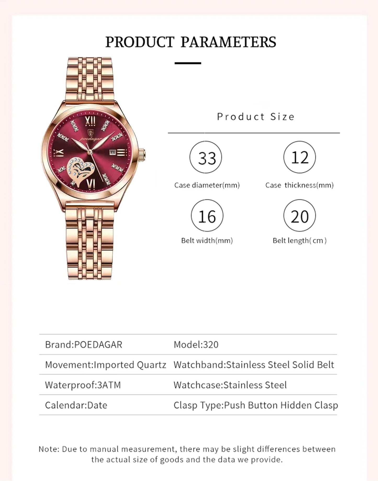 POEDAGAR Orologi di lusso da donna Orologio da donna impermeabile con data luminosa in acciaio inossidabile Orologio da polso da donna al quarzo alla moda elegante