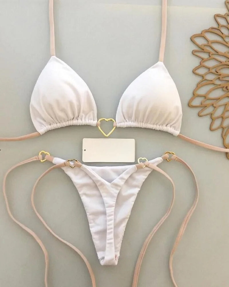 Costume da bagno bikini sexy da donna a tinta unita, due pezzi, rosso
