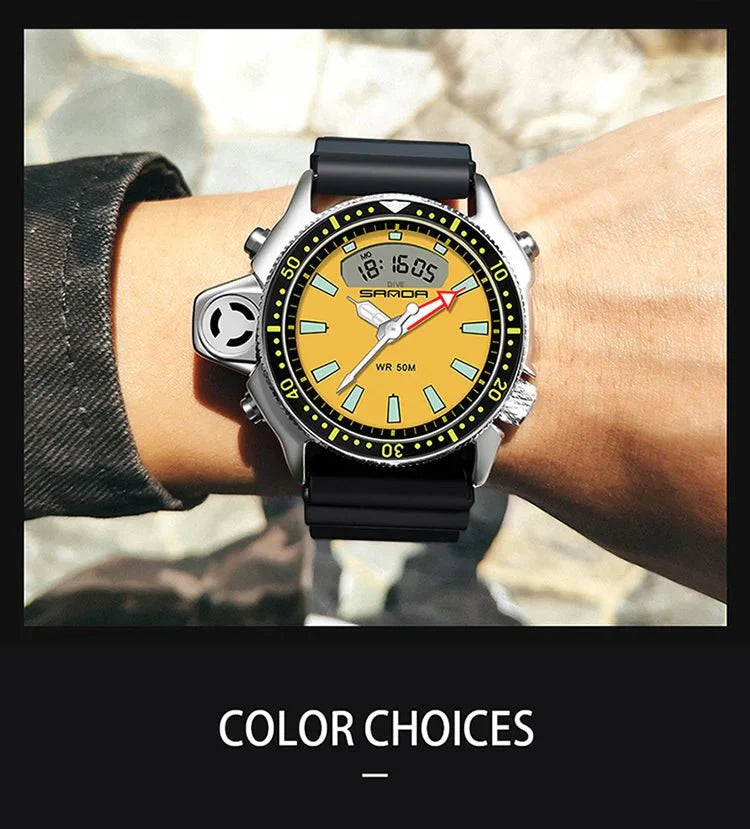SANDA Sport orologio digitale al quarzo da uomo orologi subacquei creativi orologio da uomo con allarme impermeabile orologio con doppio Display Relogio Masculino
