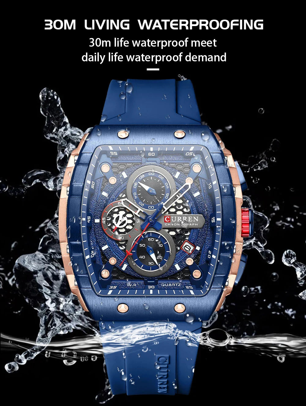 CURREN Orologio da uomo alla moda, marchio unico, design quadrato, lusso, nastro sportivo al quarzo, orologi da uomo impermeabili