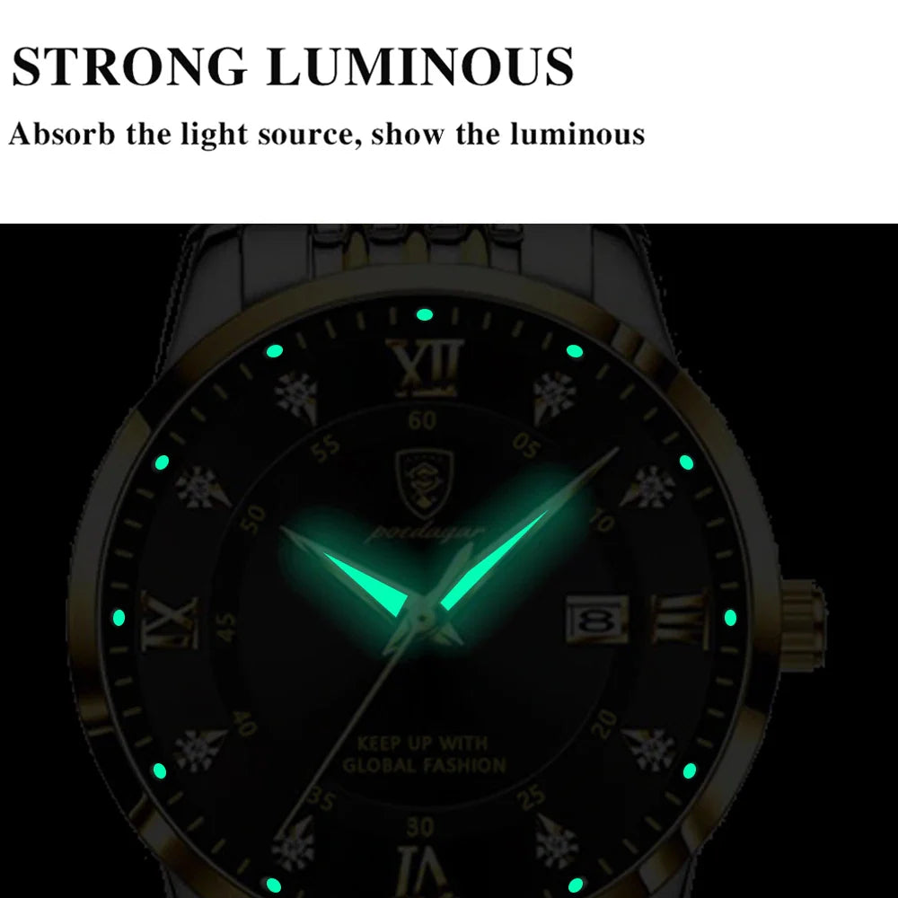 POEDAGAR Orologio da donna di lusso Orologio da donna impermeabile in acciaio inossidabile con data luminosa Orologi al quarzo da donna semplici e casual alla moda