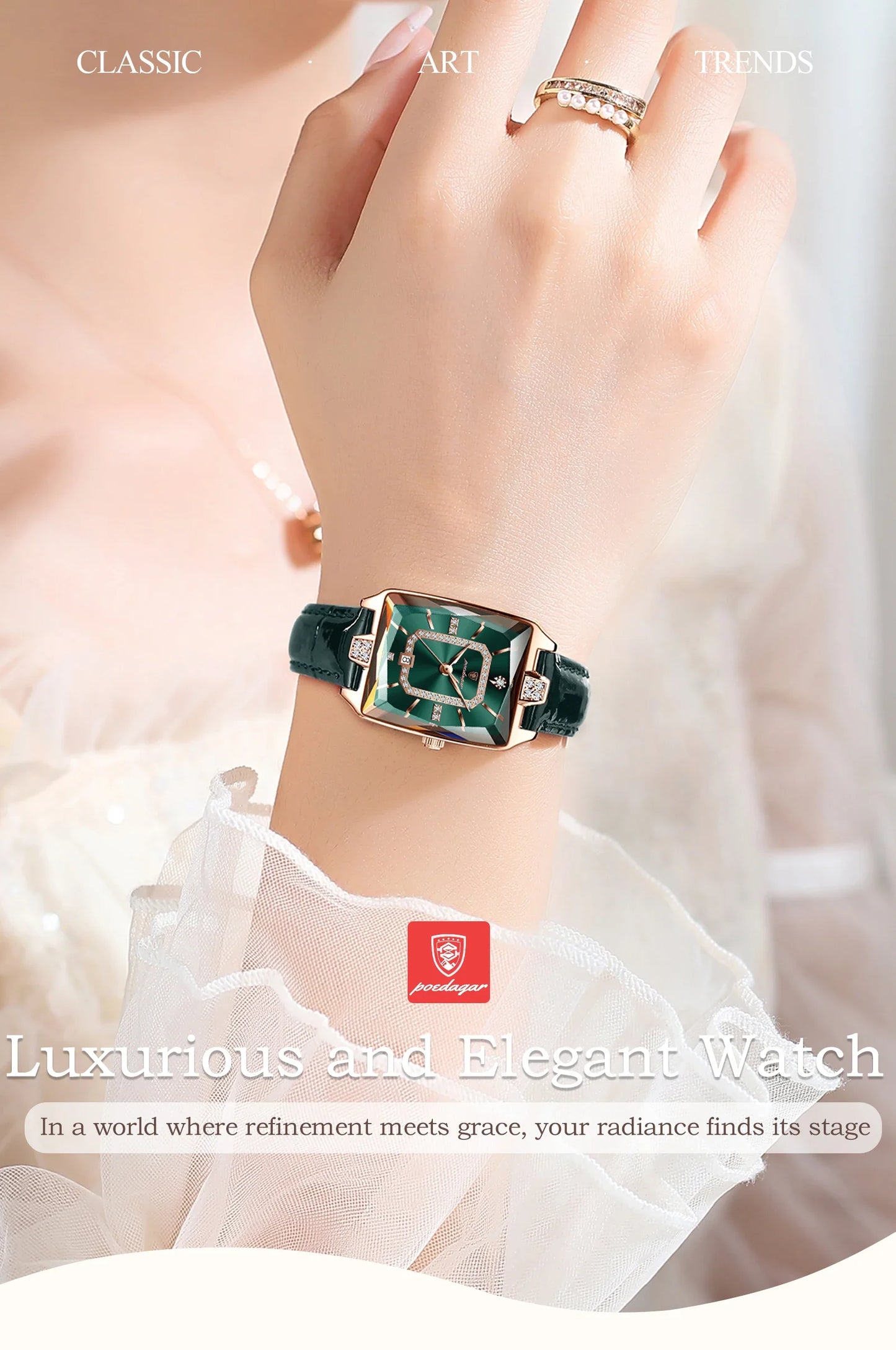 POEDAGAR Rettangolo Orologi da donna di lusso Impermeabile Data Orologio da donna in pelle Elegante orologio da polso da donna al quarzo moda Reloj regalo