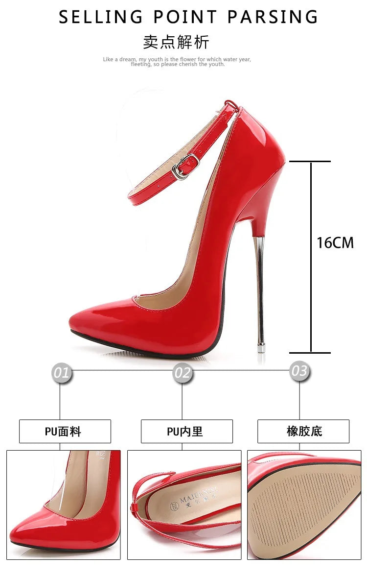 Sexy 16cm Extreme High Heels Pumps Shoes Woman Fashion Key Black Red Heeled Dance Party Wedding Office Shoes Ladies Large Size