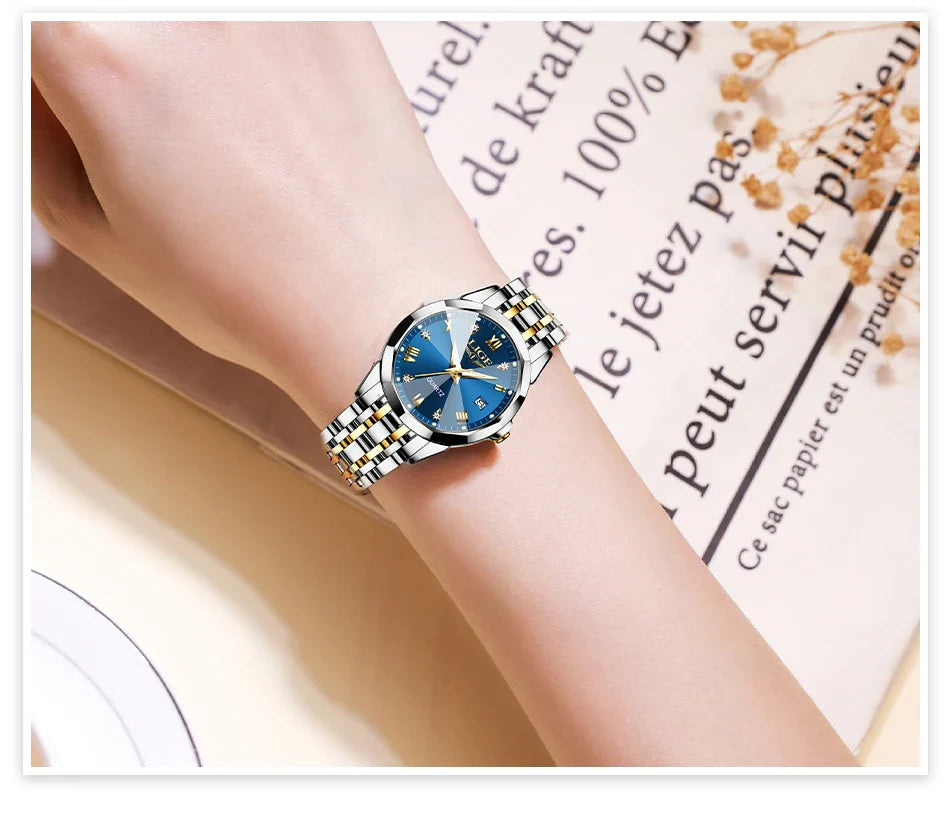 LIGE Elegante Orologio da Polso da Donna Ultrasottile in Stile Nordico Semplice con Movimento al Quarzo, Bracciale in Acciaio Inossidabile alla Moda