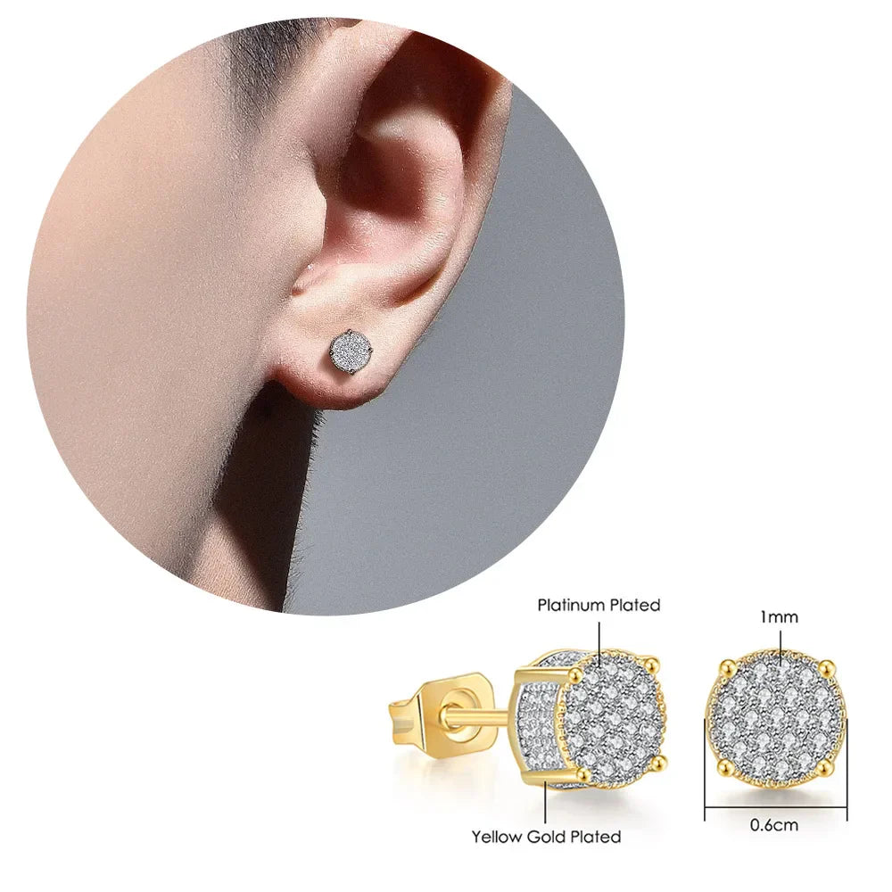 Rock Hip Hop ghiacciato orecchino a perno per uomo uomo Set completo zircone oro Piercing accessori per l'orecchio Punk Hippie Trend gioielli Dropship