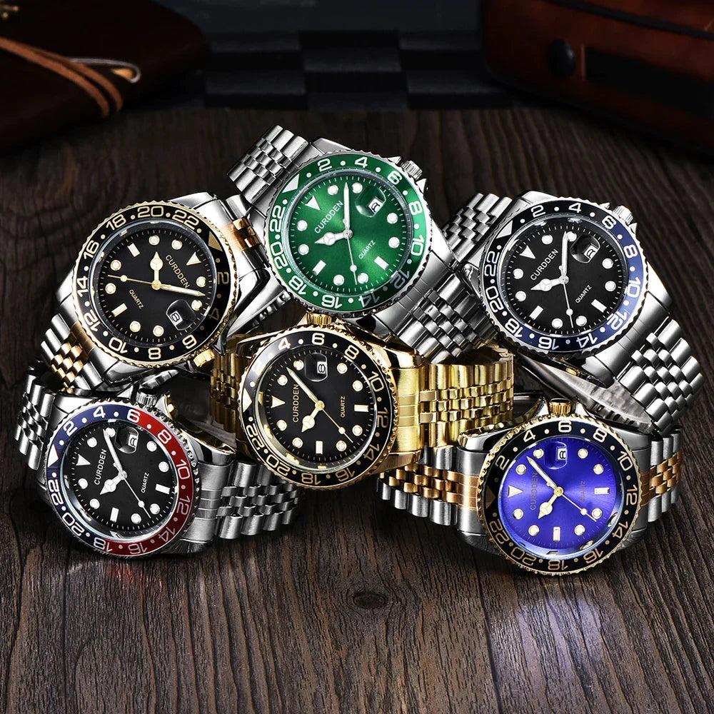 Orologi di marca CURDDEN dal design originale per uomo Orologio al quarzo con data dorata in acciaio inossidabile pieno di moda Erkek Kol Satleri Relogio